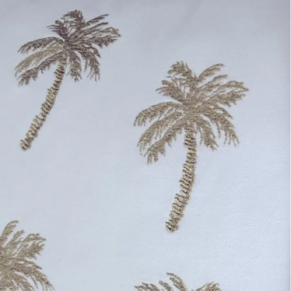Lilly Pulitzer Two Sided Gold Blue Palm Trees Pom Poms Decorative Lumbar Pillow